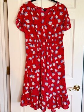 Talbots Red Floral Short-Sleeve Midi Dress size 16